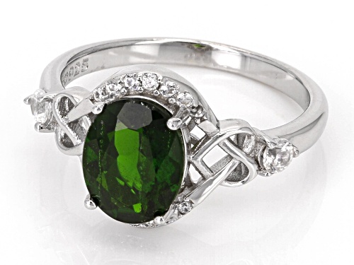 1.80ct Chrome Diopside with 0.30ctw White Zircon Rhodium Over Sterling Silver Ring - Size 9