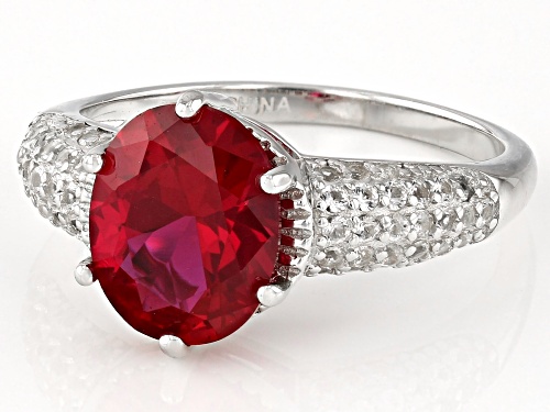 2.80ct Lab Created Ruby with 0.55ctw Lab Created White Sapphire Rhodium Over Sterling Silver Ring - Size 8