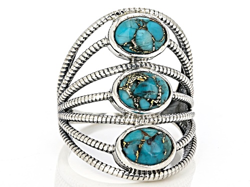 8x6mm Blue Turquoise Sterling Silver Oxidized Ring - Size 6