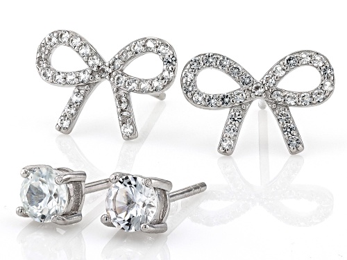 1.32ctw Lab Created White Sapphire Rhodium Over Sterling Silver Set of 2 Earrings