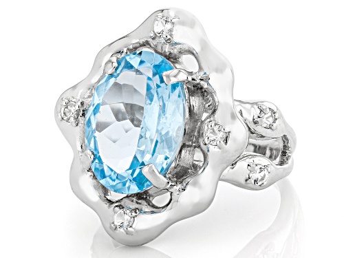 6.65ct Glacier Topaz™ With 0.25ctw White Topaz Rhodium Over Sterling Silver Ring - Size 6