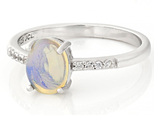 8x6mm White Ethiopian Opal with 0.07ctw White Zircon Rhodium Over Sterling Silver Ring - Size 9