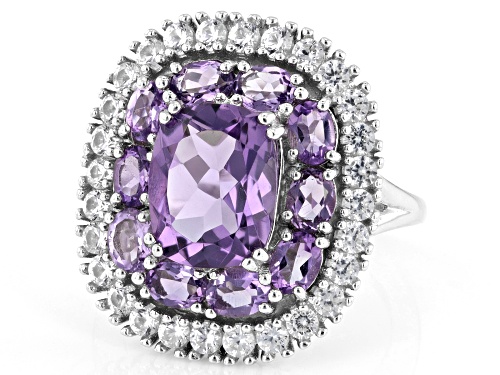 4.09ctw Amethyst with 1.26ctw Lab Created White Sapphire Rhodium Over Sterling Silver Ring - Size 9