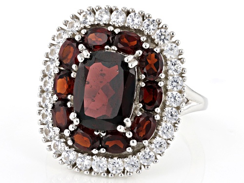 5.71ctw Garnet with 1.26ctw Lab Created White Sapphire Rhodium Over Sterling Silver Ring - Size 6