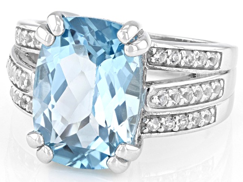 5.92ct Glacier Topaz™ with 0.55ctw Lab Created White Sapphire Rhodium Over Sterling Silver Ring - Size 7