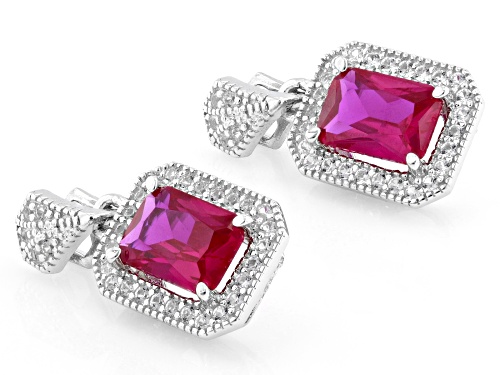 1.97ctw Lab Created Ruby with 0.45ctw Lab Created White Sapphire Rhodium Over Silver Earrings