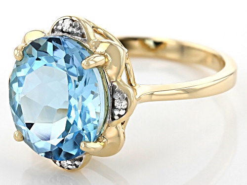 4.96ct Oval Sky Blue Topaz and .02ctw Round White Diamond Accent 10k Yellow Gold Ring - Size 7