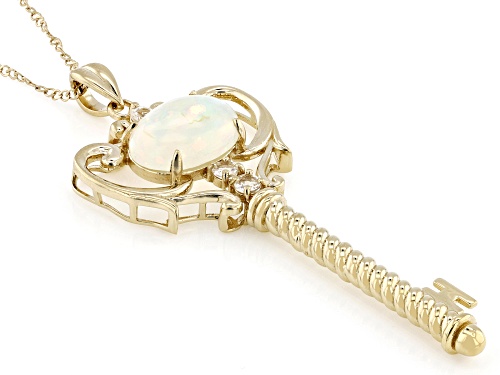 3.55ct Ethiopian Opal with 0.40ctw White Topaz 18k Yellow Gold Over Sterling Silver Pendant/Chain
