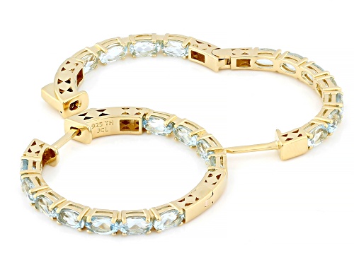 4.84ctw Aquamarine 14k Yellow Gold Over Sterling Silver Hoop Earrings