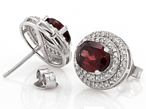 3.95ctw Red Zircon with White Zircon Rhodium Over Sterling Silver Earrings