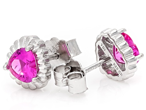 1.80ctw Heart-Shape Lab Created Pink Sapphire Rhodium Over Sterling Silver Earrings