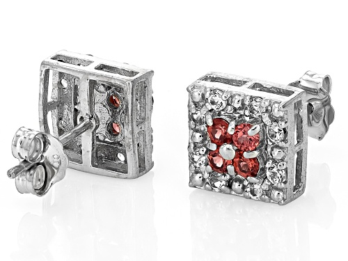 0.28ctw Garnet and 0.57ctw Lab Created White Sapphire Rhodium Over Sterling Silver Earrings