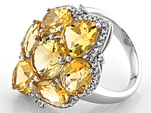 11.50ctw Mixed Shaped Golden Citrine With 0.65ctw White Zircon Rhodium Over Sterling Silver Ring - Size 8