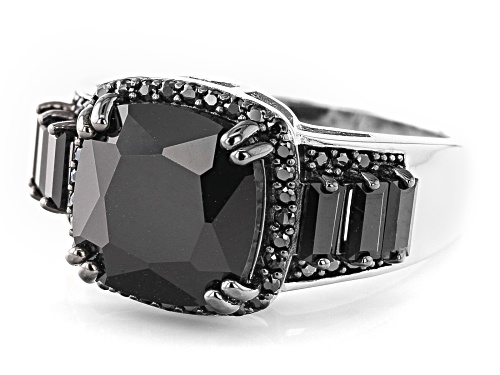 4.82ctw Mixed Shape Black Spinel Rhodium Over Sterling Silver Ring - Size 8