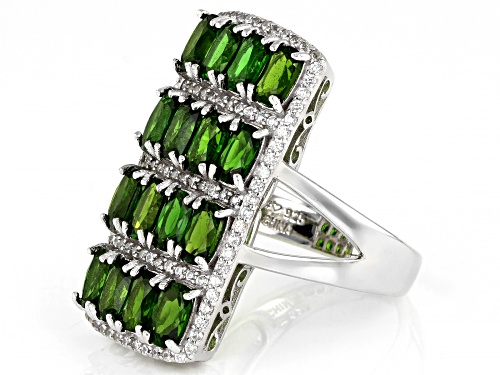4.64ctw Chrome Diopside With 0.88ctw White Zircon Rhodium Over Sterling Silver Ring - Size 8