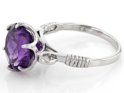 4.15ct Round African Amethyst Rhodium Over Sterling Silver Ring - Size 9