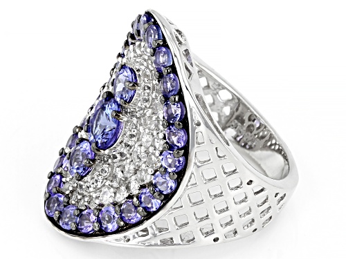 3.50ctw Round Tanzanite With 1.64ctw Round White Topaz Rhodium Over Sterling Silver Ring - Size 6