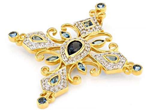 2.99ctw London Blue Topaz And White Zircon 18k Yellow Gold Over Sterling Silver Cross Pendant