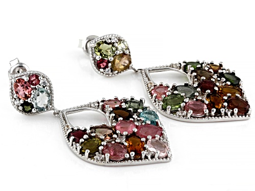 8.50ctw Multi Tourmaline With 0.20ctw White Zircon Rhodium Over sterling Silver Earrings