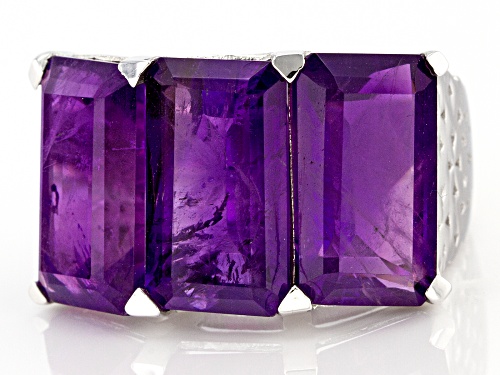 14.25ctw Rectangular Octagonal Amethyst Rhodium Over Sterling Silver Ring - Size 8