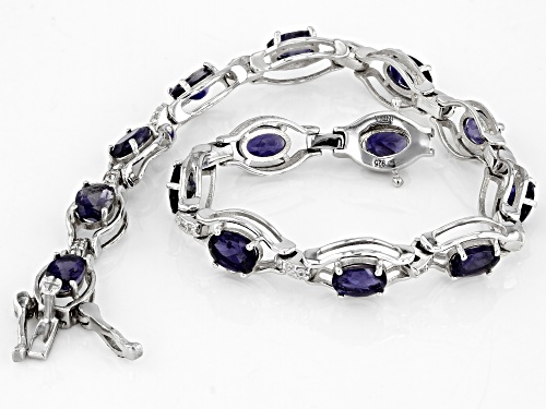 5.50ctw Oval Iolite With 0.30ctw Round White Zircon Rhodium Over Sterling Silver Bracelet - Size 7