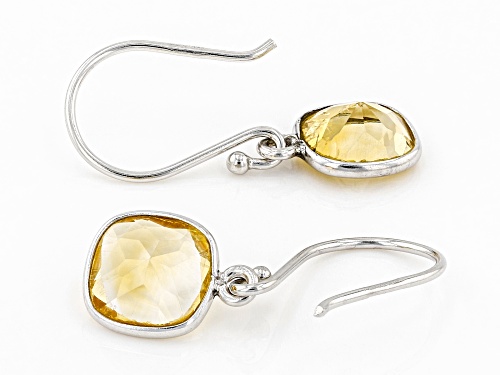 2.75ctw 7mm Square Cushion Citrine Rhodium Over Sterling Silver Earrings