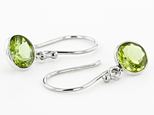 1.60ctw 6mm Peridot With 1.50ctw White Topaz Rhodium Over Sterling Silver Earrings Set of 2