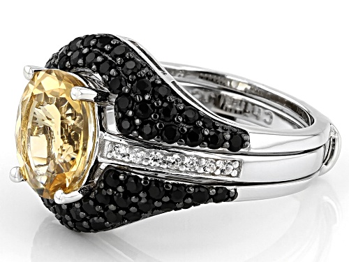 3.56ctw Citrine With Black Spinel And White Zircon Rhodium Over Sterling Silver Ring Set of 2 - Size 9
