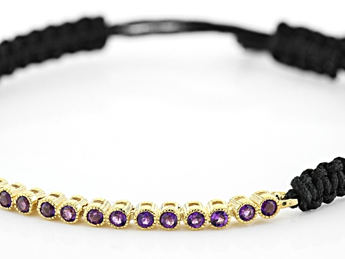 0.48ctw Amethyst Black Cord 18k Yellow Gold Over Sterling Silver Bracelet - Size 7.25