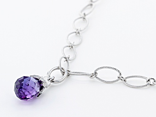 1.65ctw 8x6mm Briolette African Amethyst Rhodium Over Sterling Silver Necklace - Size 18