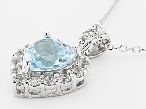 2.20ct 8mm Blue Topaz With .55tw White Topaz  Rhodium Over Sterling Silver heart  Pendant W/Chain