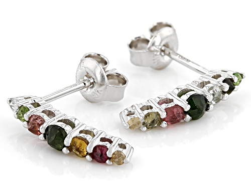 0.58ctw Round Multi Tourmaline Rhodium Over Sterling Silver Earrings