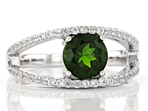 1.21ct Round Chrome Diopside With 0.55ctw Round White Zircon Rhodium Over Sterling Silver Ring - Size 8