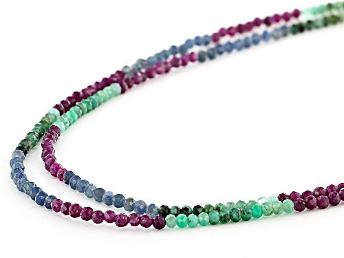 Emerald, Ruby, And Sapphire Rhodium Over Sterling Silver Beaded Necklace - Size 36