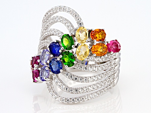 3.65ctw Multi Gemstone Rhodium Over Sterling Silver Ring - Size 7