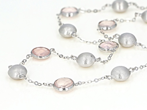 12.00ctw 8mm Rose Quartz Rhodium Over Sterling Silver Necklace - Size 18