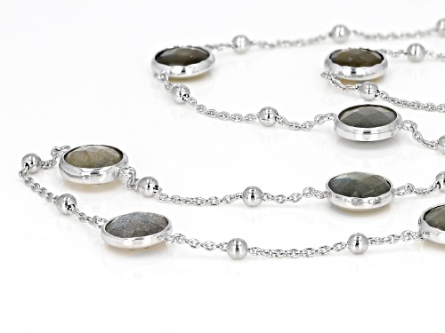 16ctw 8mm Gray Labradorite Rhodium Over Sterling Silver Necklace - Size 18