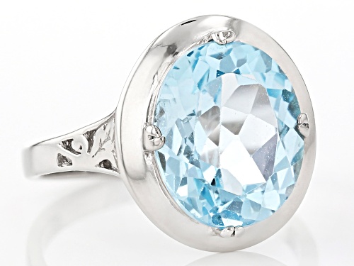6.00ct Oval Glacier Topaz™ Solitaire Rhodium Over Sterling Silver Ring - Size 9