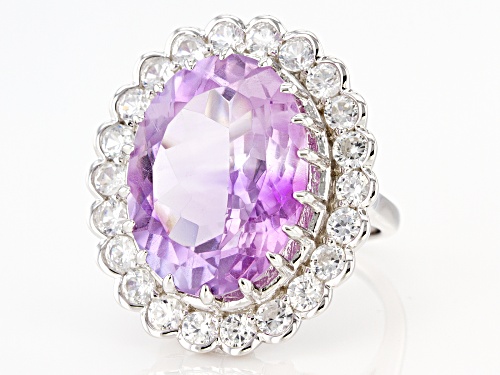 15.00ct Lavender Amethyst With 3.00ctw Round White Zircon Rhodium Over Sterling Silver Ring - Size 7