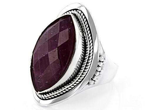 7.50ct 18x23mm Marquise Ruby Sterling Silver Ring - Size 6
