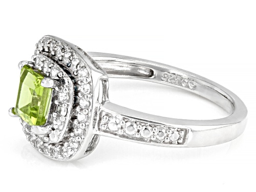 0.47ctw Cushion Peridot With 1.48ctw Lab Created White Sapphire Rhodium Over Sterling Silver Ring - Size 7