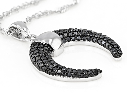 0.70ctw Round Black Spinel Rhodium Over Sterling Silver Cayne Crescent Pendant With Chain