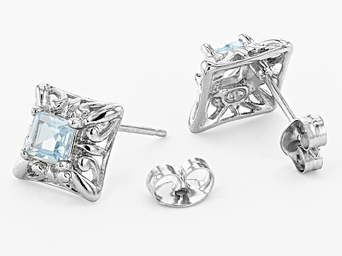 .60ctw Square Glacier Topaz™ Rhodium Over Sterling Silver Earrings