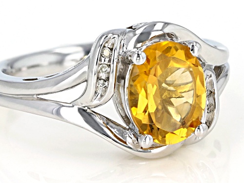 1.75ct Oval Citrine With 0.01ctw Round White Diamond Rhodium Over Sterling Silver Ring - Size 7
