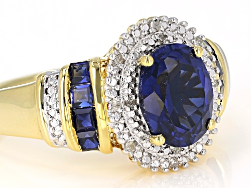 2.40ctw Lab Blue Sapphire With 0.03ctw White Diamond 14k Yellow Gold Over Sterling Silver Ring - Size 6