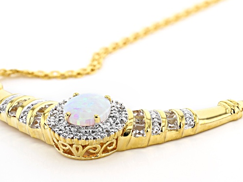 .72ct Lab Opal With .75ctw Lab White Sapphire & Diamond Accent 14k Yellow Gold Over Silver Necklace - Size 18