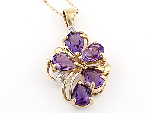 2.95ctw Pear Shaped Purple Amethyst with Diamond Accent 10k Yellow Gold Pendant with Chain