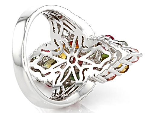 3.25ctw Multi Color Tourmaline and White Zircon Rhodium Over Sterling Silver Ring - Size 7
