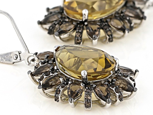 9.00ctw Golden Citrine With 2.50ctw Smoky Quartz Rhodium Over Sterling Silver Dangle Earrings