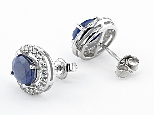 1.75ctw Blue Sapphire with 0.35ctw White Zircon Rhodium Over Sterling Silver Stud Earrings